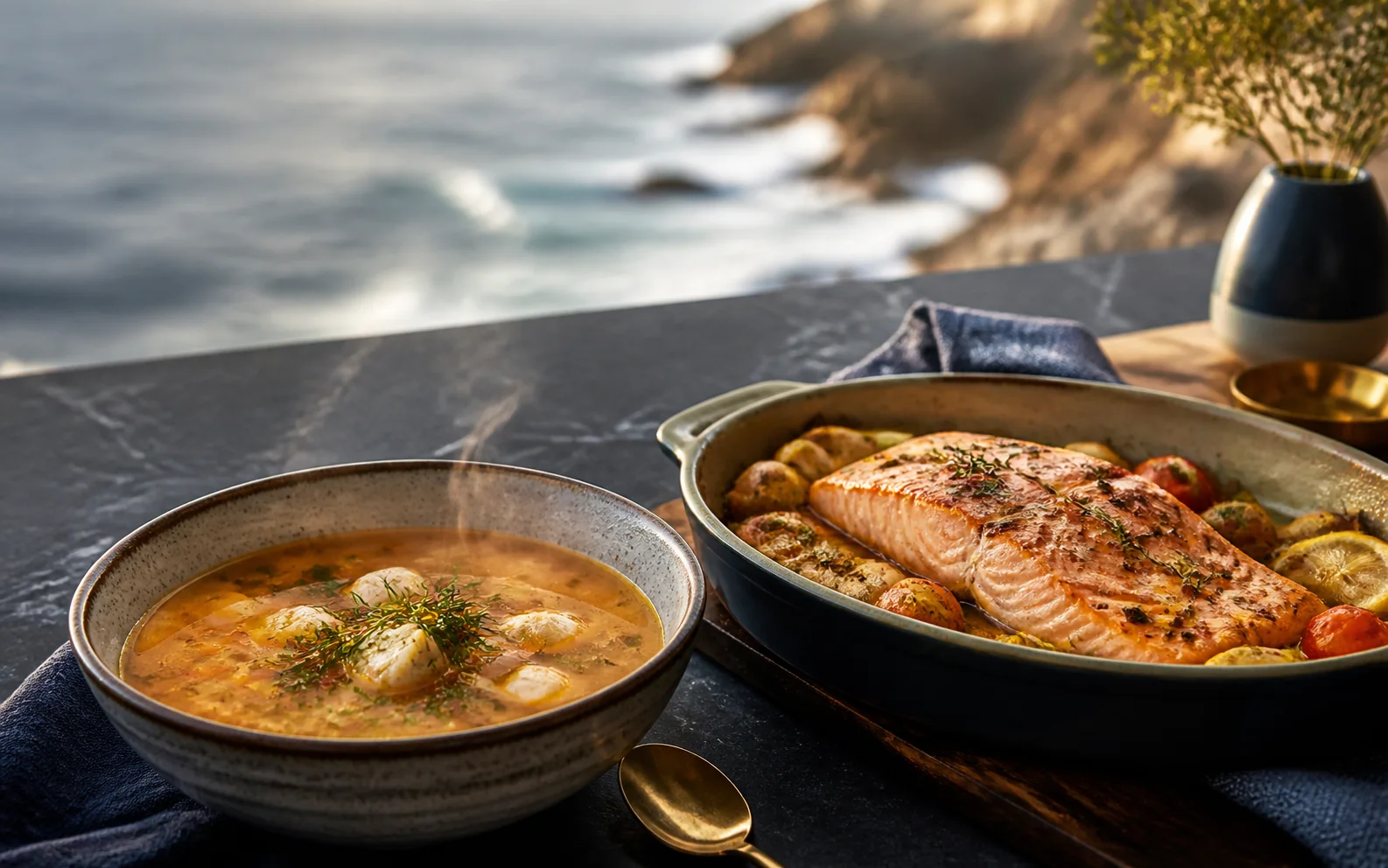 Caldos e assados — linha Casa do Pescado